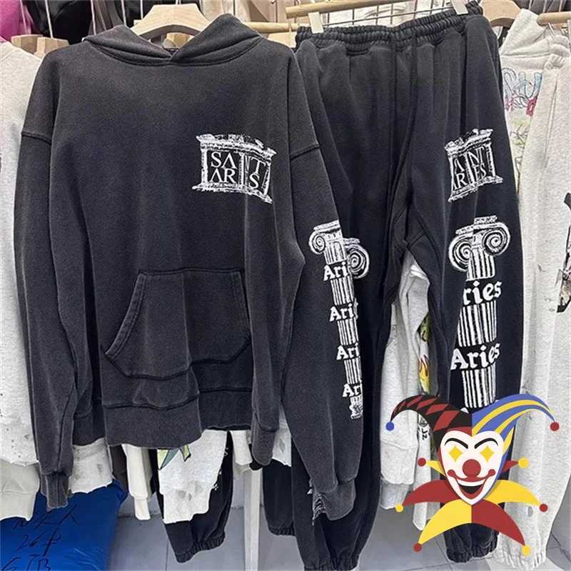 Sweats à capuche pour hommes Sweats Sweats Washed Saint Aries Sweat à capuche Vintage Men Femmes 1 1 Best Quty Oversize Retro Pullovers T241112