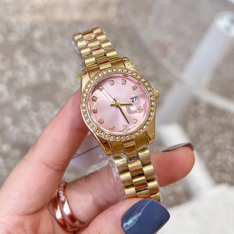 luxury gold sliver women watch top brand designer 28mm wristwatches diamond lady watches all stainless steel band for womens valentines christmas