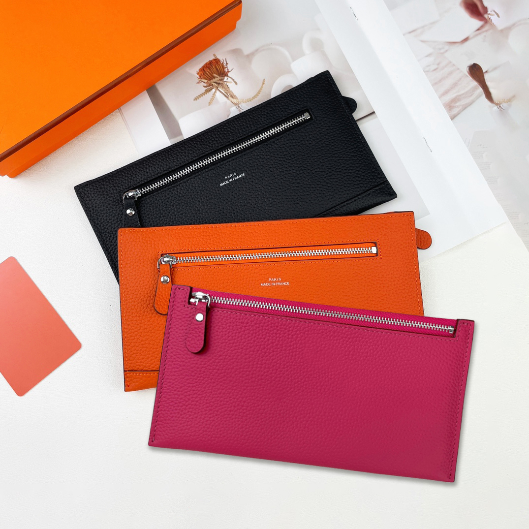 Luxury Designer long wallet Women men Fashion Real leather wallet Cards Holder zipper wallet slim money clip Cheque holder ID credit card holder Lux