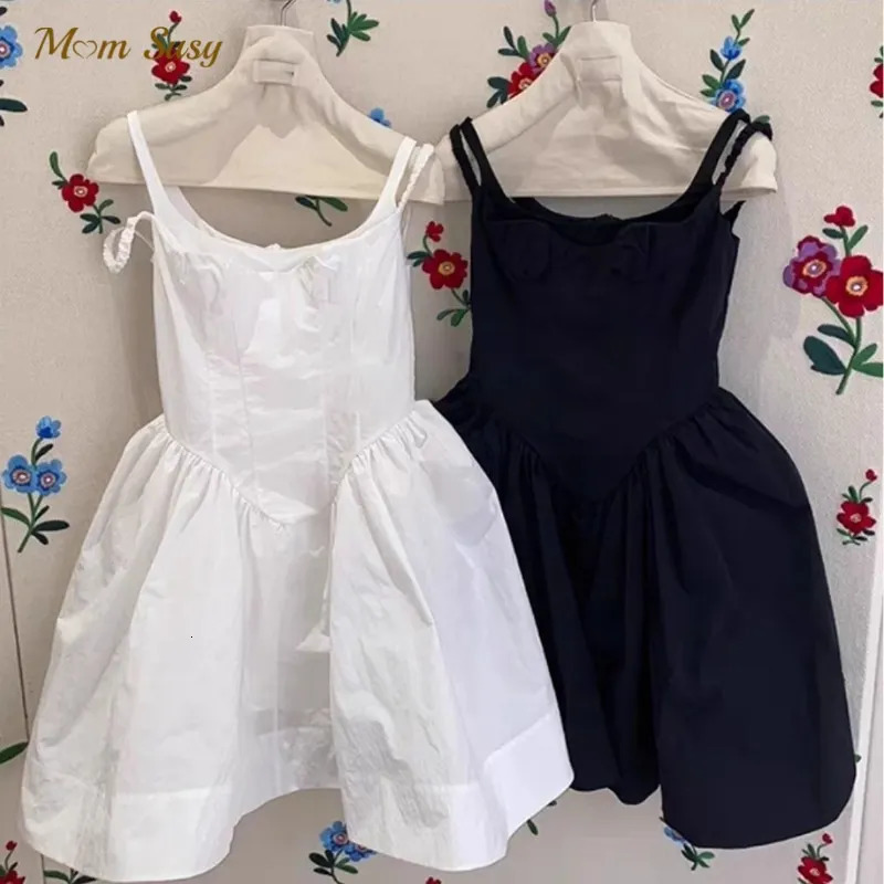Fashion Baby Girl Princess Cotton Strap Dress Toddler Child Suspender Vestido Black White Solid Color Summer Baby Clothes 2-12Y 240329-image-964001646