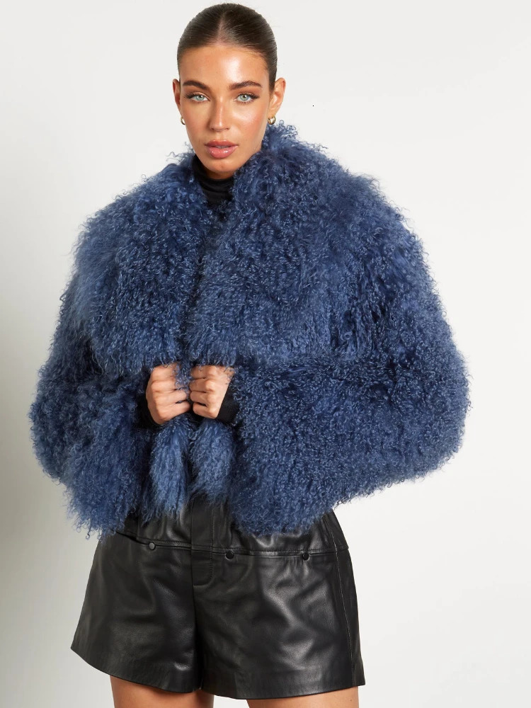 RR2826 Womens Short Cut Mongolian Fur Coat V-neck Artificial Fur Winter Jacket Womens Warm Long Sleeve Fur Coat 241112
