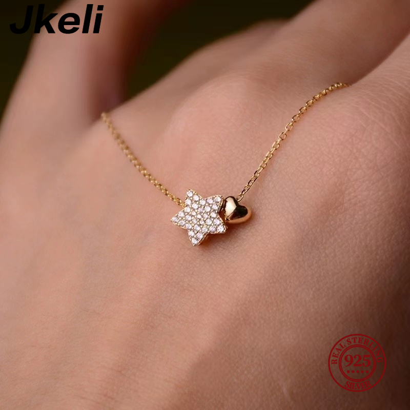 Jkeli Real 925 Sterling Silver Necklace Sweet Star Heart Pendant 18k Necklace For Women Wedding Statement Fine Jewelry