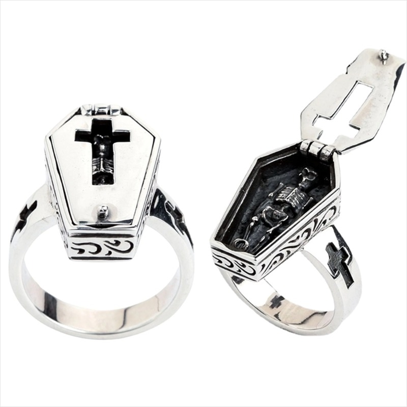 Vintage Halloween Vampire Skull Flip Coffin Men's Ring Gothic Punk Steam Motorcycle Y2K Party Gift Jewelry