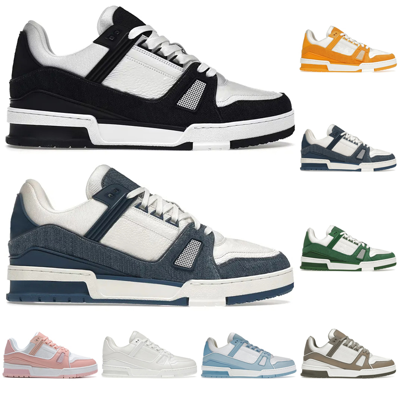 Designer Low Trainers Men Women Casual Shoes Sneakers Denim Black Blue White Orange Green Yellow Pink Embossed Leather Abloh Tennis Walking Shoes-image-996285843