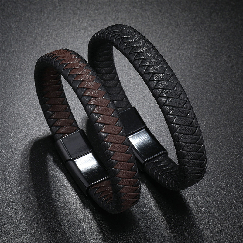 ZORCVENS High Quality Single Braided Black Brown Leather Bracelets Bangles Magnetic Clasp Mens Unisex Charm Party Jewelry Gift