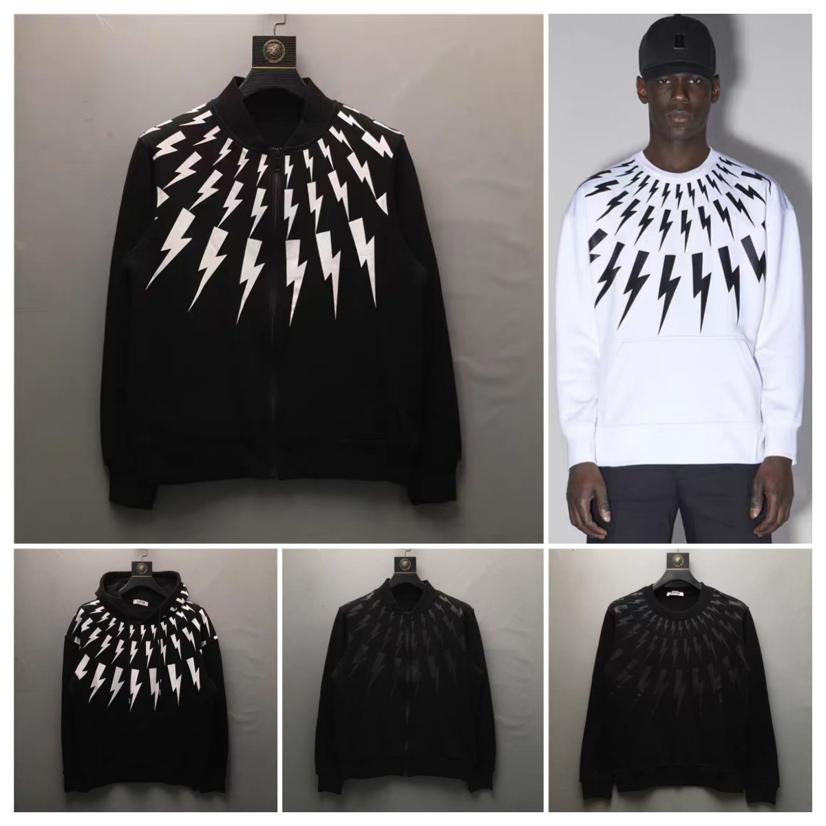 Designer Hoodies Hoodies Graffiti Brand Neil Barrett Sweatshirt Mens Mens Womens Cotton Coats Black White Lightning Print Vestes de baseball à co