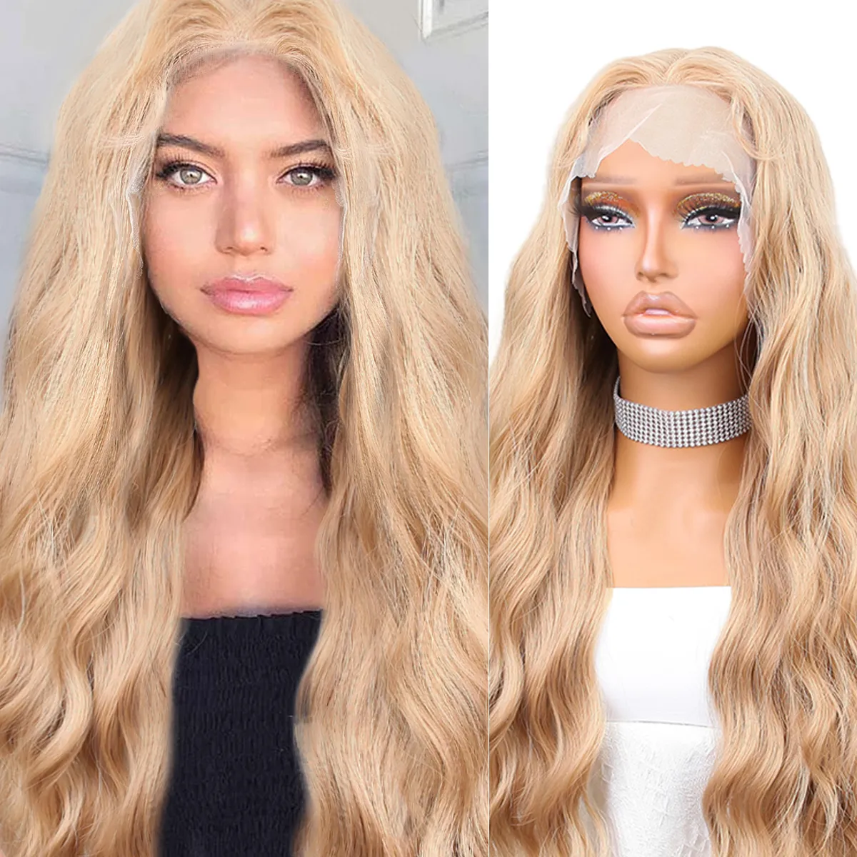 13x4.5 T Lace Coloured 32 Inch Curly Wigs Silky Brazilian Water Wave 180 Density Lace Front Wigs Pre Plucked Color Deep Wave Synthetic Frontal Wi-image-1032177832