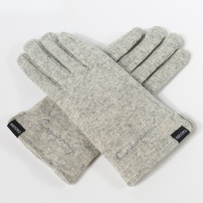 Wool Five Fingers Gloves New Womens Winter Warm Knitted and Fleece Thickened Korean Touch Screen Gloves