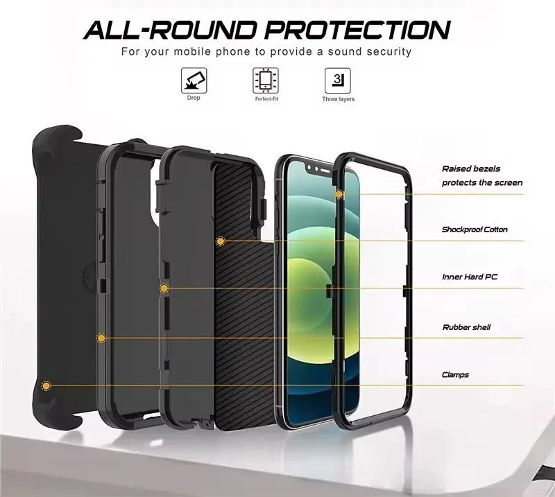 Defender Cases Have OtterrBox Logo For iPhone 15 Pro Max 14 13 12 11 Xs Max XR 8 Plus Samsung S24 Military Grade Shockproof Hybrid Robot Phone Case With Clip & Box Packaging