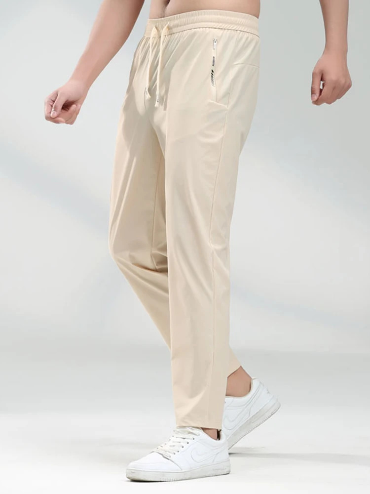 Summer Zip Pockets Sweatpants Men Sportswear Quick Dry Nylon Ice Silk Casual Track Pants Male Loose Sport Trousers 240412