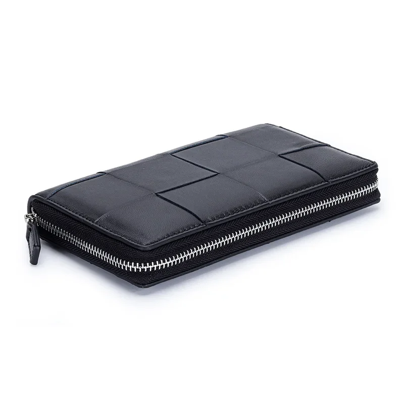 2023 New 100% Sheepskin Handbag Women's Wallet Sheepskin Women's Real Leather Wallet Woven Large Capacity Multi Card Zipper Bag