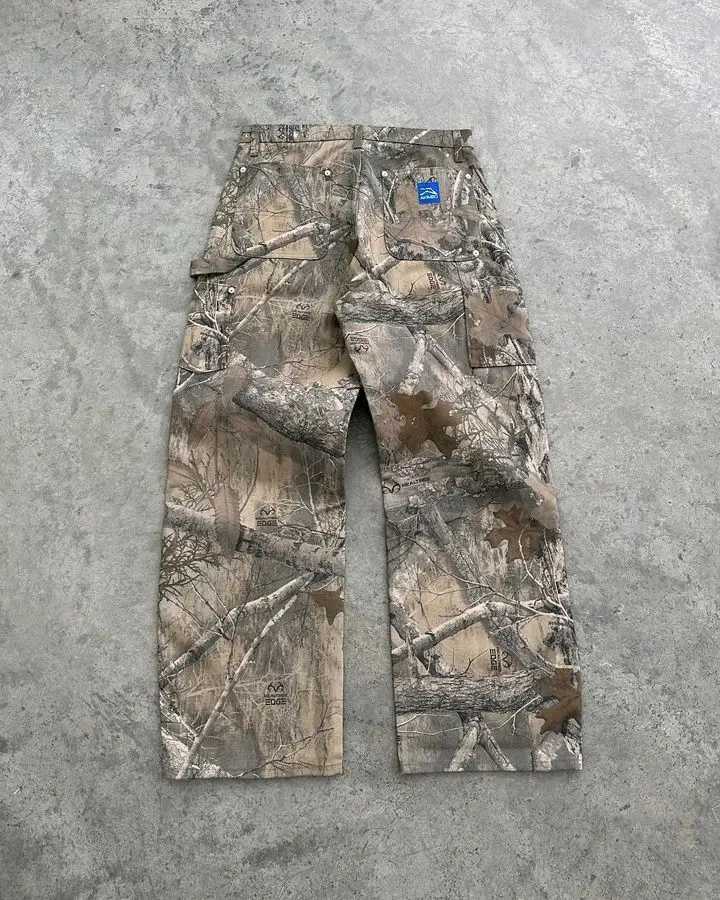 Men's Jeans Retro Camo Jeans Y2K Cargo Pants Mens Womens Retro Hip Hop Tactical Camouflage Multi Pocket Baggy Jeans Pants Wide Leg Trousers