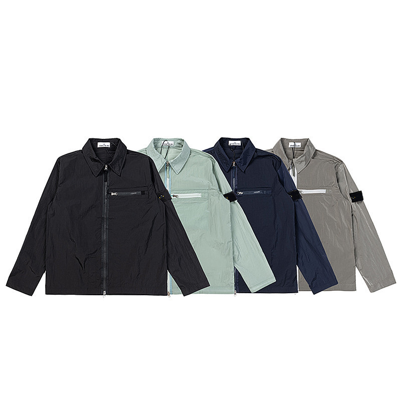 Men Stone Removable Armband Logo Outdoor Sweatshirt Jacket Zipper Pocket Nylon Jacket Coat