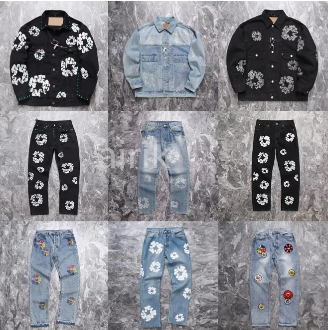 Mens Jeans High Street Designer Denim Tears Stacked Jeansbiker Fit For Men Man Slim Painted Patch Jackets Outwear Coats