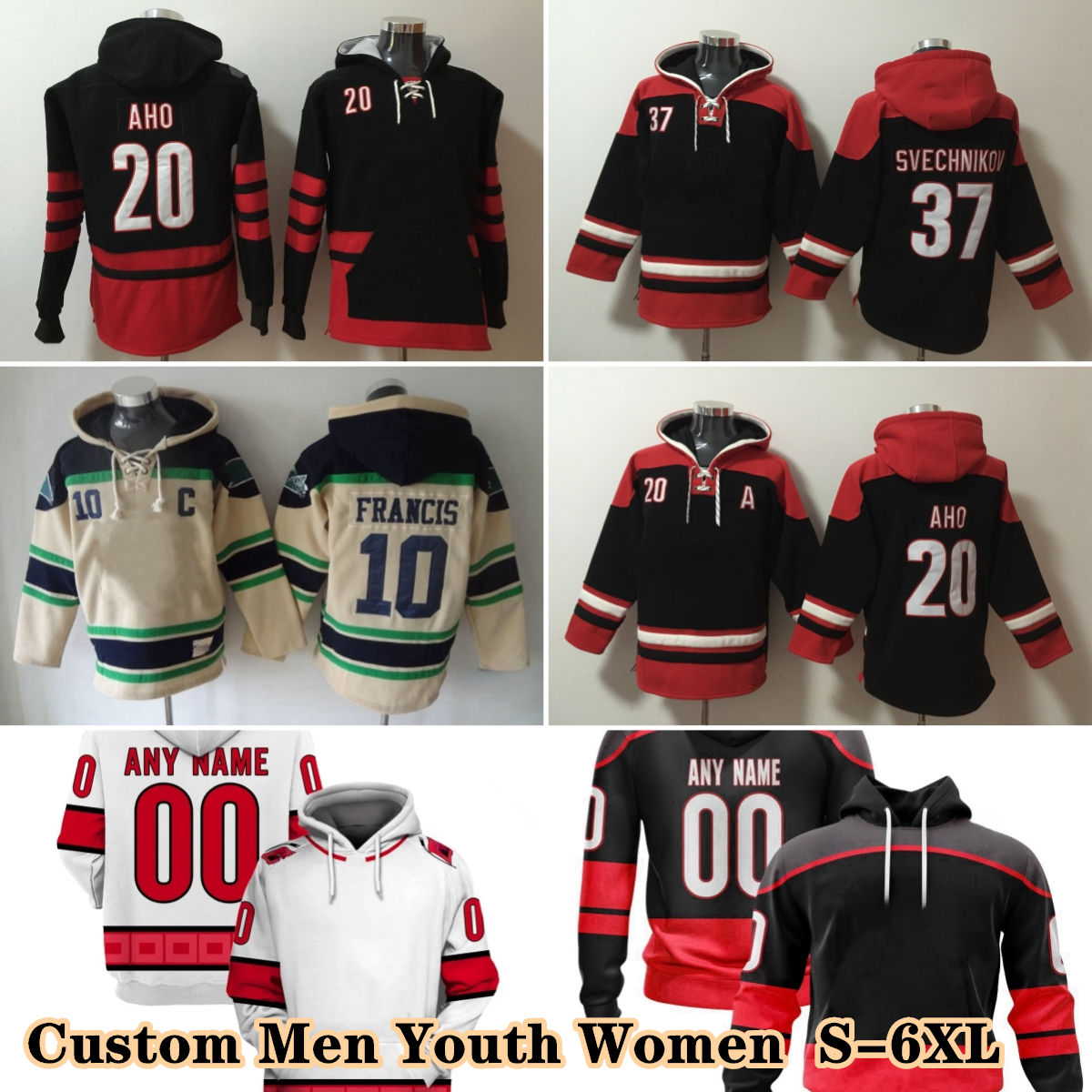 DIY Custom S-6XL 20 SebastianAho Hoodie 10 Ron Francis 37 Andrei Svechnikov Winter Plush Sweater Mens Kids Youth Women Hooded Fashion Spring and