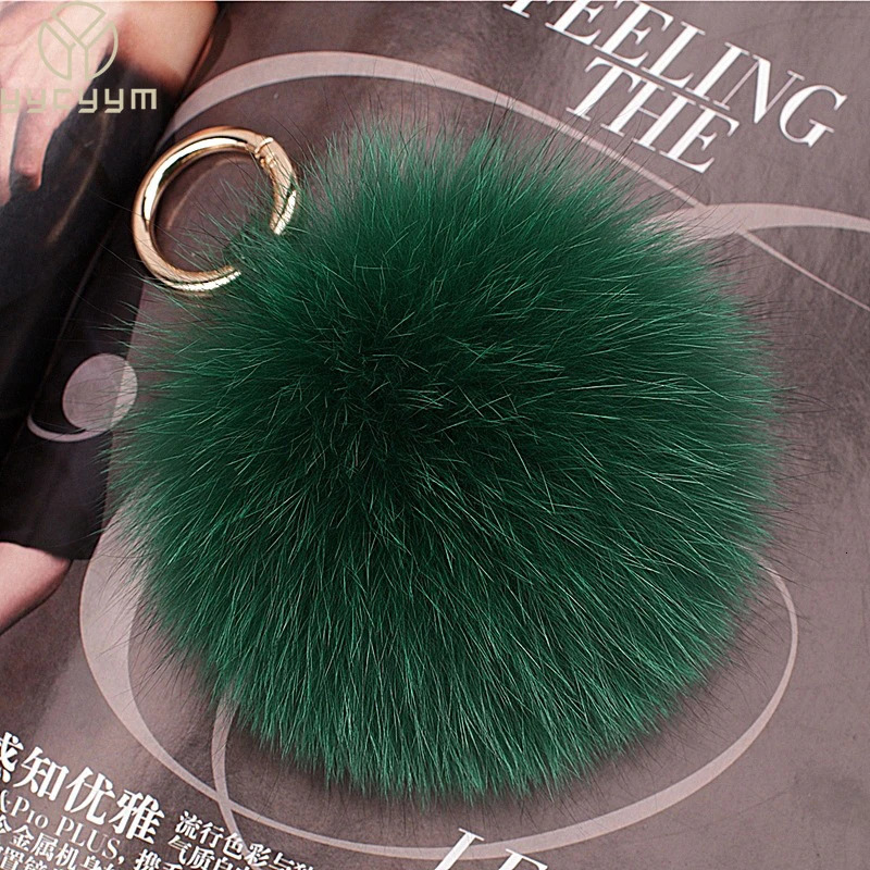 y 13cm Fluffy Real Fox Fur Ball Pom Poms Pompom High Quality Keychain Car Key Chain Metal Ring Pendant For Women 241112
