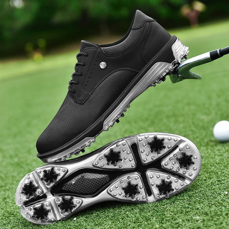 Chaussures de golf imperméables, chaussures de Sport pour hommes, baskets à la cheville, antidérapantes, confortables, de marche, noires, 241112