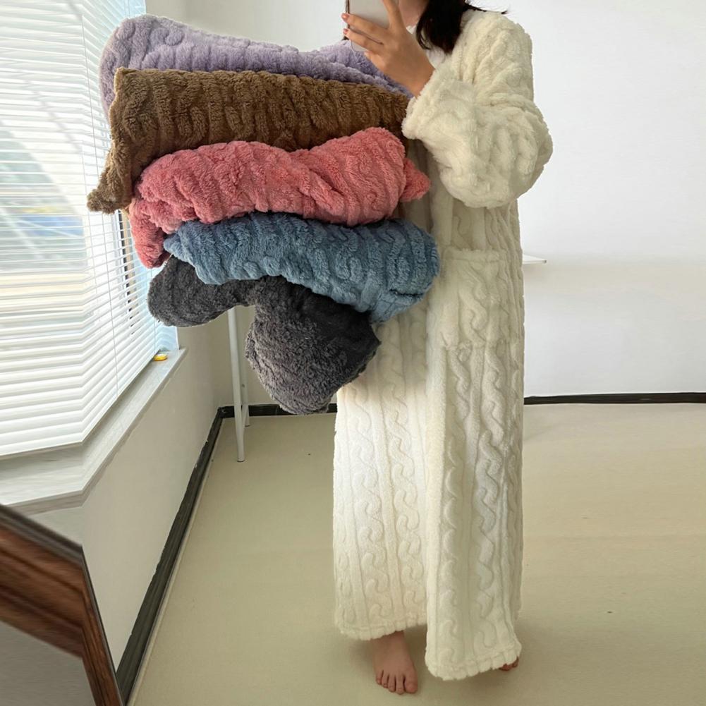 2025 Jacquard Night Dress Flannel Nightgowns Thickened Warm Nightdress Winter Long Sleeve Double Pocket Loose Women Pajama Dress
