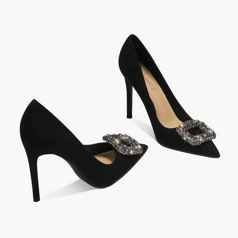 Sandals 2024 Womens Summer New Crystal Square Design Sexy Point Stiletto High Heels Elegant Banquet Dress Party Shoes Size Up Q241111