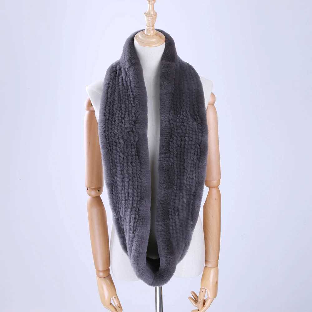 hot 2027 new Winter Womens Genuine Real Rex Rabbit Hand Knitted Scarf Infinity Cowl Ring Scarves Fur Wraps Snood Street Fashion H241112