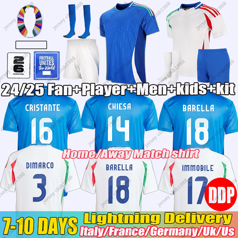 24 Italy jersey Italia soccer jerseys SCAMACCA IMMOBILE CHIESA football shirts RASPADORI JORGINHO BARELLA BASTONI Maglia italiana national team Men kid kit FIGC 