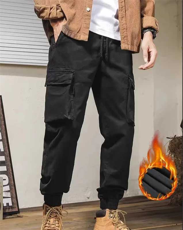 Wool pants mens warm pants thickened and flannel outer wear high waisted cashmere east winter cotton pants extra thicXJ241112