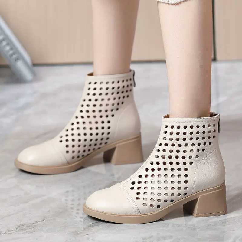 High Quality Womens Retro Ankle Cool Boots Warm Summer Hollow Breathable Shoes Korean Fi Model Gladiator Sandals New T241113