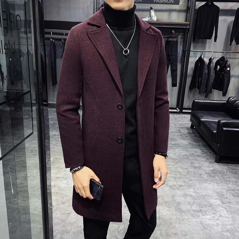 autumn mens trench coat mens slim fit casual wool blend business casual trench coat 241112