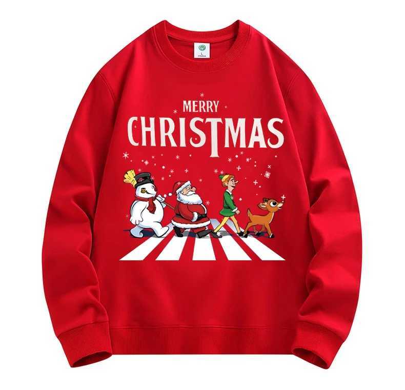 Red Christmas Eve Christmas Crew Neck Fleece Sweater Mens and Womens Autumn and Winter New Years Eve Jacket LX241113