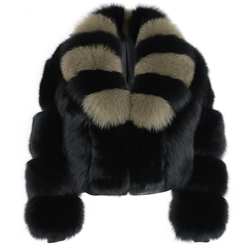 YOLOAgain Winter Warm Real Fox Fur Jacket Women TurnDown Collar Black Bomber Ladies 241113