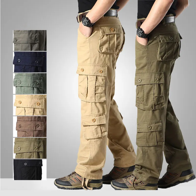 Plus taille 44 printemps / été pantalon de cargaison de coton pour hommes multi-poches pantalons de course décontractés pour hommes 241112