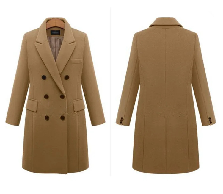 MidLength Autumn and Winter plus Size Woolen Womens Coat Double Breasted 241108