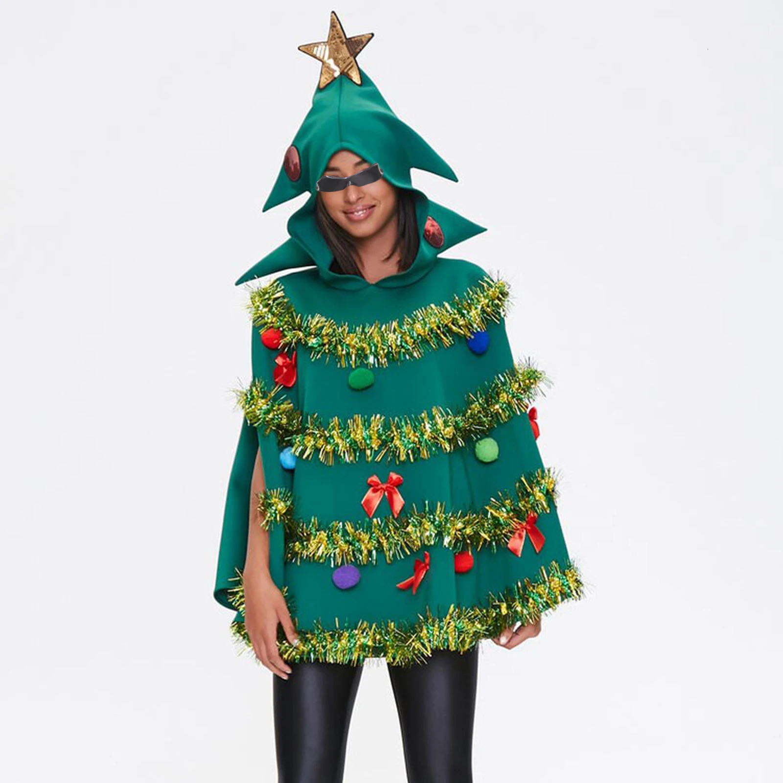 Combhasaki arbre de Noël poncho costume adultes arc bal balle décor étoile hooded cloak cape party propose pour la fête de cosplay 241113
