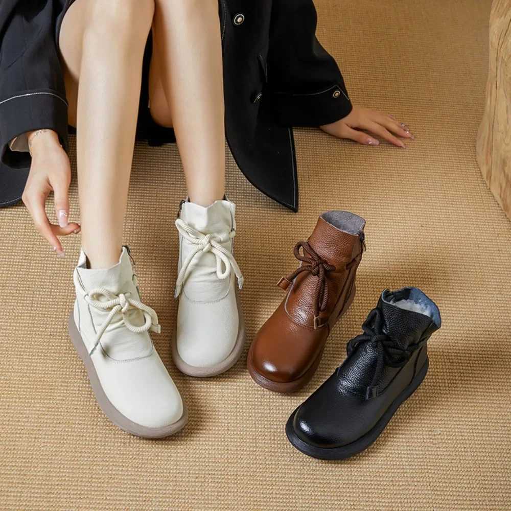Bottes de laine chaudes en cuir de haute qualité pour les bottines d'hiver adaptées aux chaussures Wimbledon Chaussures plates et bottes souples