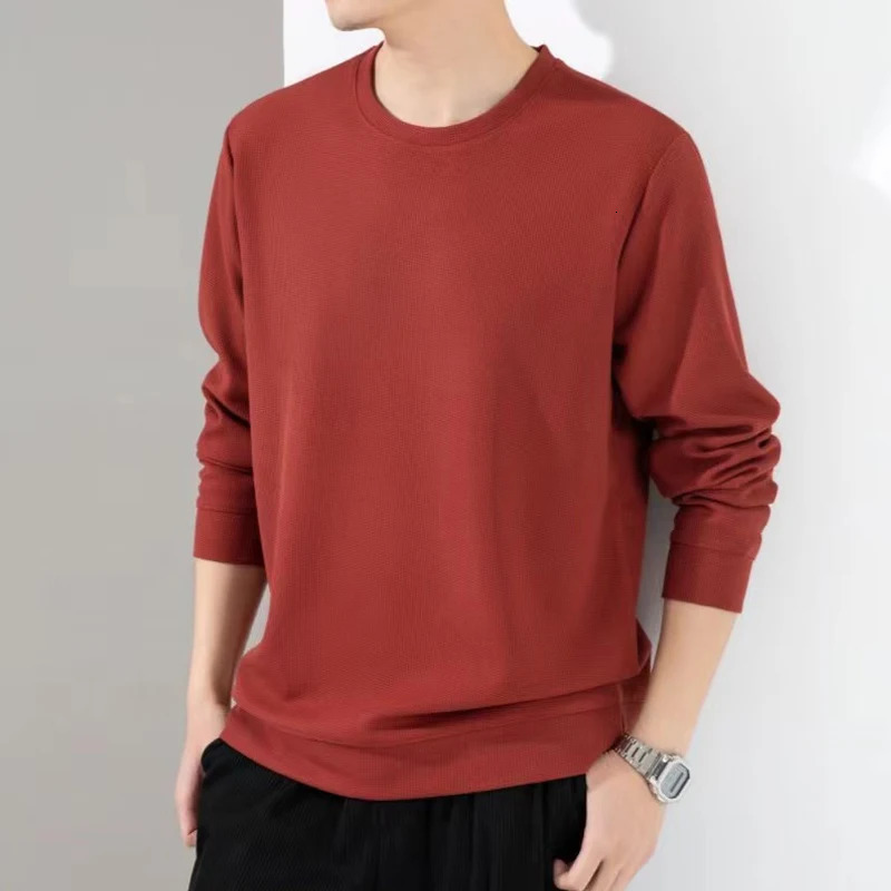 Autumn Winter Fashion Waffle T Shirt Men Long Sleeve Casual Top Oversized T-Shirts Man O Neck Harajuku Shirt Tees Male Clothing 241113