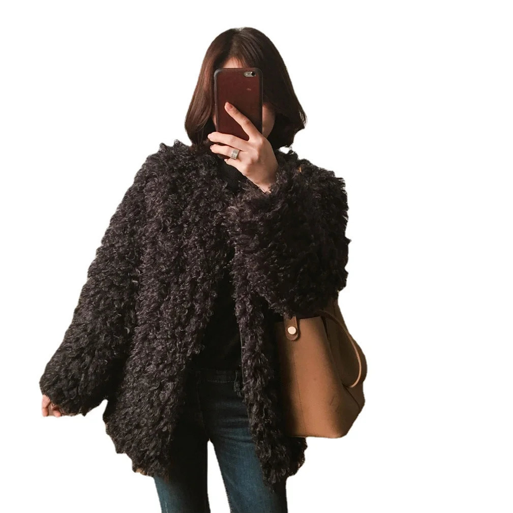 O-neck faux fur coat womens winter clothing plush teddy jacket womens long sleeved fluffy jacket womens teddy bear coat 241112