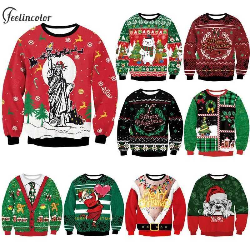 Joyeux Noël moche swetshirts pour hommes Statue de la liberté à sweats graphiques automne d'hiver pull décontracté vêtements lx241113