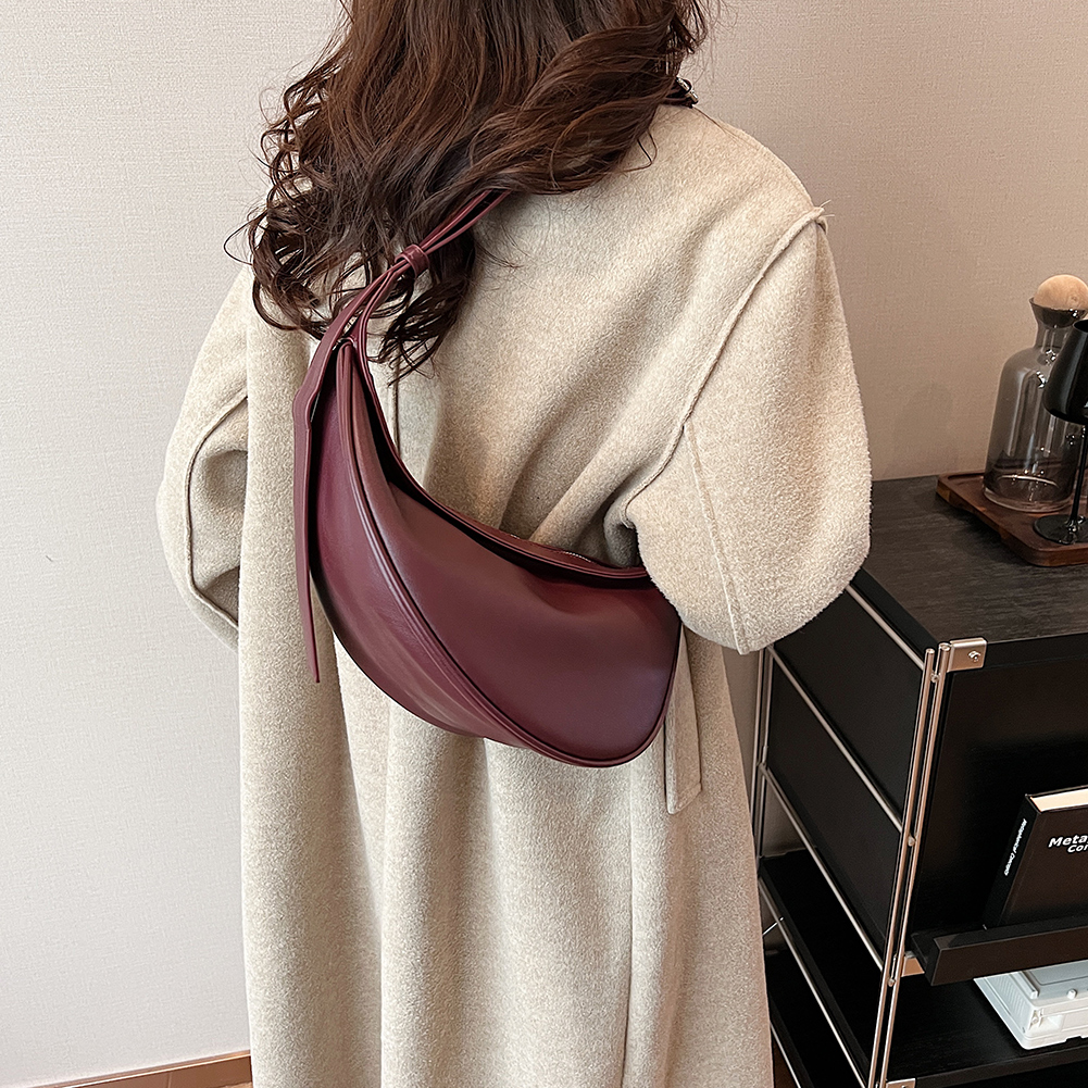 Shoulder Bags Women Crescent Shoulder Bag PU Leather Casual Satchel Bag Zipper Closure Solid Color Daily Bag for Ladies