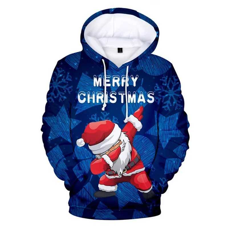 2024 Santa Claus 3d Sweat à capuche imprimé Men and Women Can Christmas Novelty Ugly Christmas Pull Snowman Christmas Custom Warm Swea LX241113