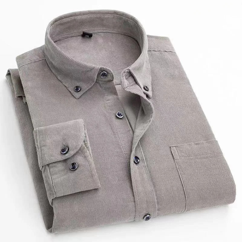 Plus Size S~6XL Corduroy Shirt Men Casual Long Sleeve Regular Fit Business Dress Shirts For Male Soft Leisur Comfortable Pocket 241113