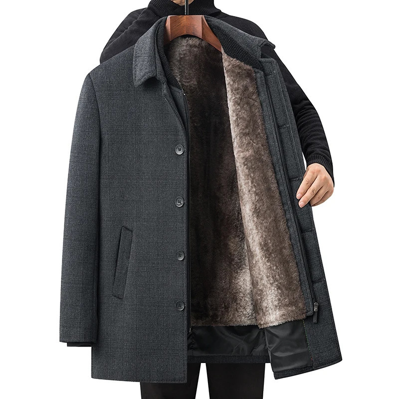 Mens business casual trench coat mens wool coat winter coat lined with wool mens autumn and winter wool coat 241112