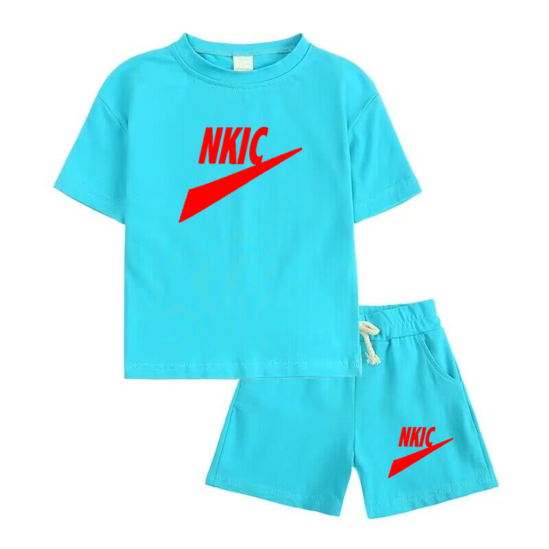 Summer Brand LOGO T-shirt Shorts Children's Short Sleeve Set Cotton Tees Tracksuits Boys Girls Clothes Casual Two Piece-image-759435310