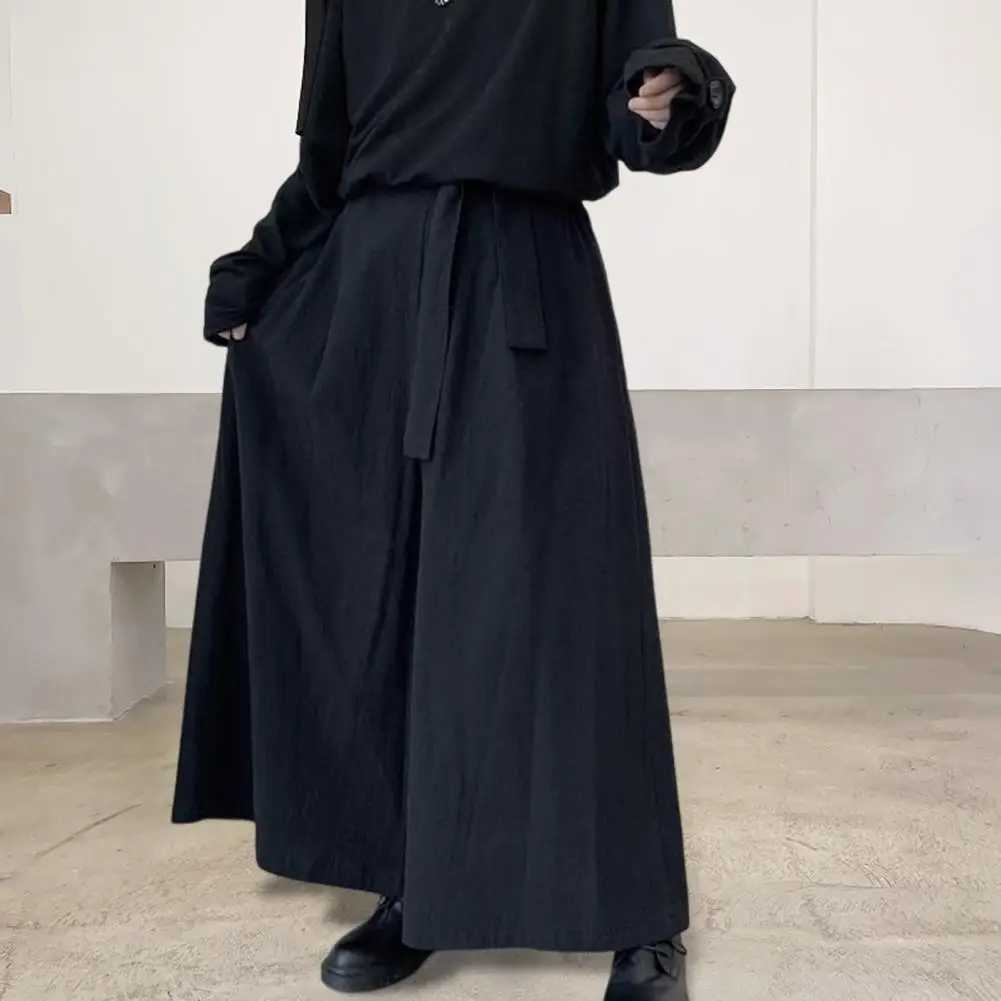 Mens Gothic Dark Style Loose Cropped Men Trousers Punk Streetwear Sarai Spring Pants Lace Up Autumn Trousers for CosplayXJ241112