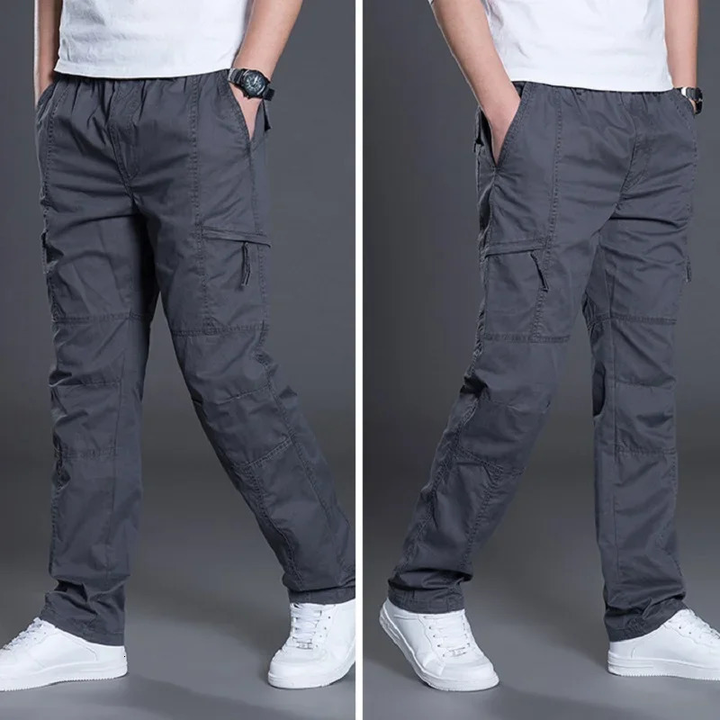 Large size mens cargo mens straight leg work pants mens loose fit cotton summer wide top mens side multi pocket large size 241112