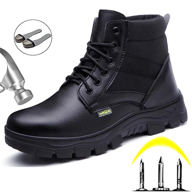 Chaussures de sécurité hommes Bottes en cuir Bottes de travail à l'épreuve de la perforation