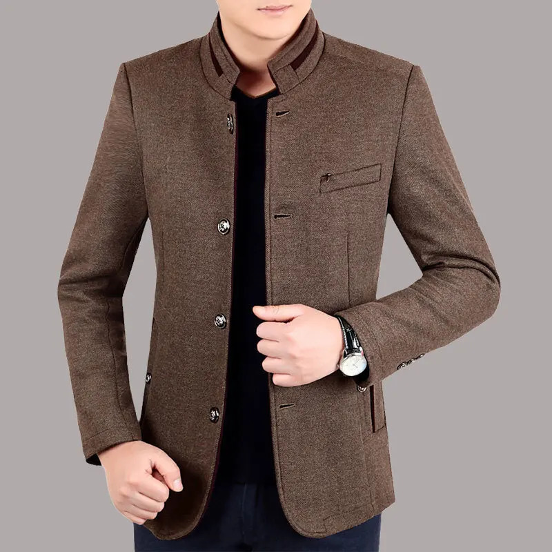 Autumn and winter wool coat mens casual long wool coat mens solid color business casual jacket mens wool coat 241112