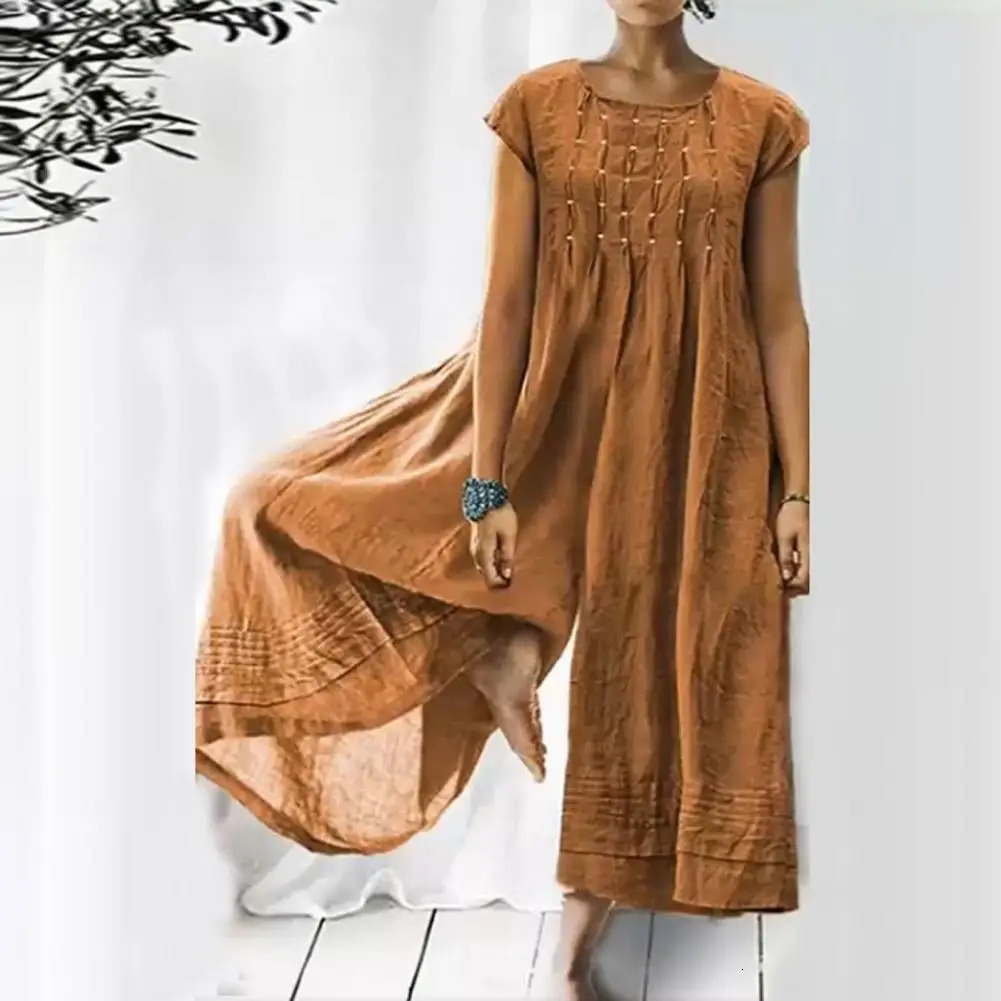 Casual womens jumpsuit O-neck comfortable womens jumpsuit fashionable plus size long womens summer jumpsuit womens dress 241112