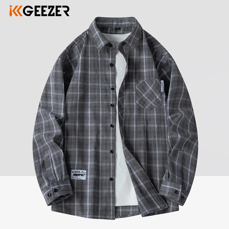Men Shirt Plaid Flannel Street Street Long Manche Contrôlé Black Black Surdimenside Male Male Robe Soft Shirt Spring Automne 241113
