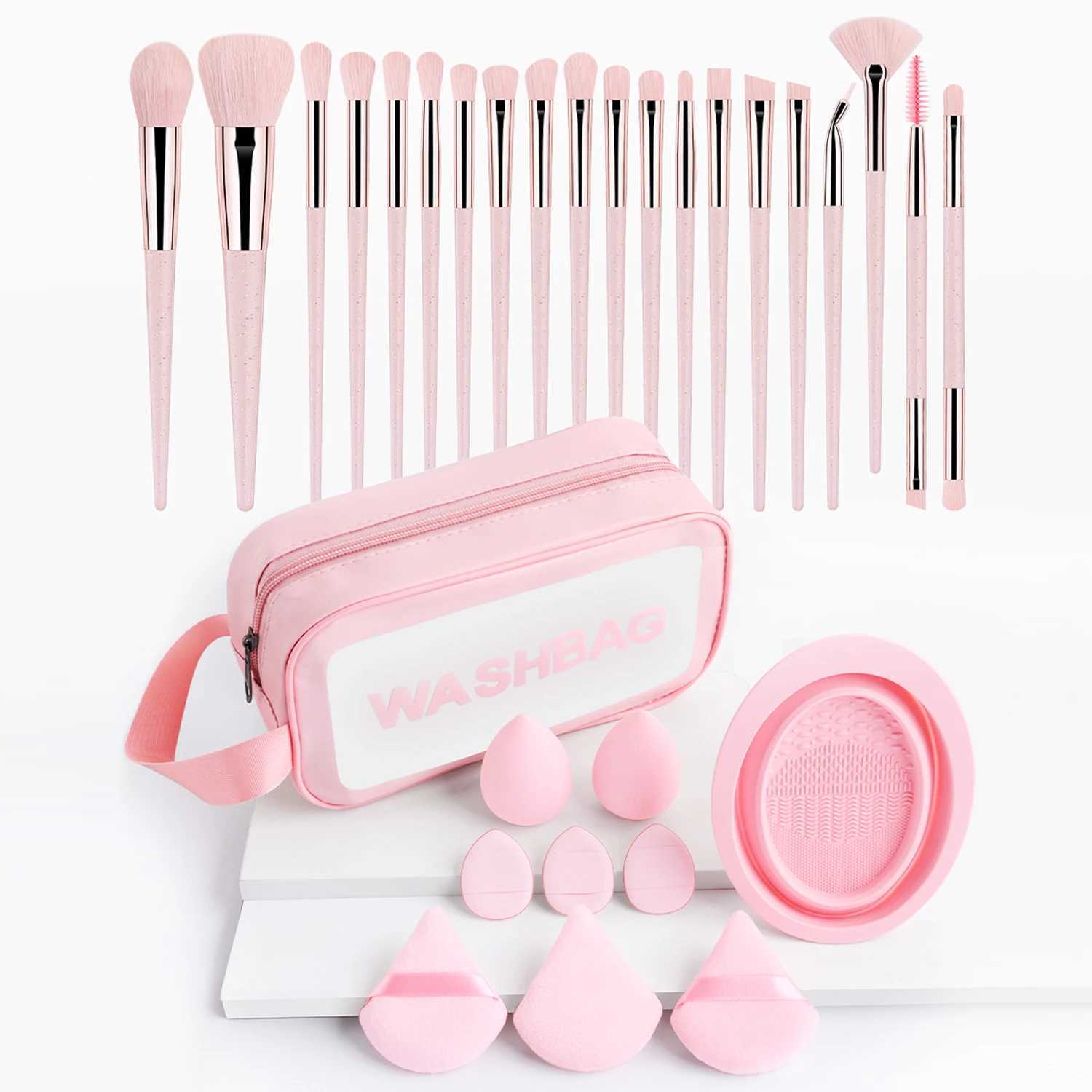 Makeup brush set with bag and cleaning tool 20 plastic classic multifunctional makeup brushes suitable for professionals W241113
