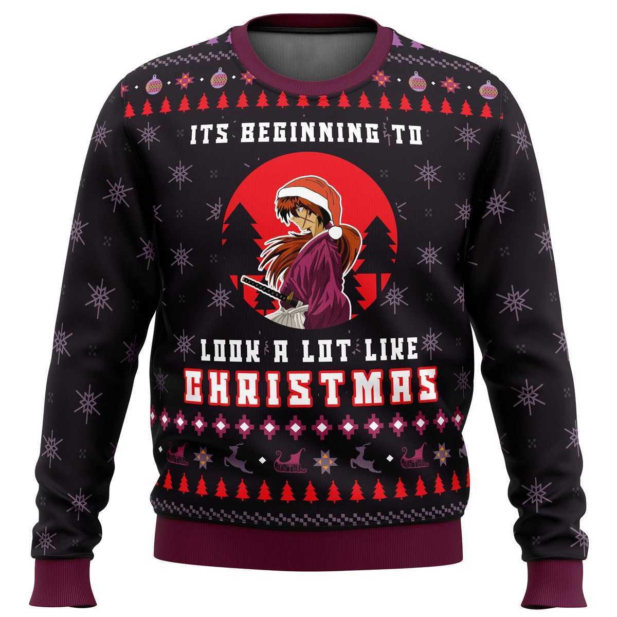 Samurai x Il commence à ressembler beaucoup à Noël laid de Noël Gift Santa Claus Pullover Men 3D Sweat-shirt et Top LX241113